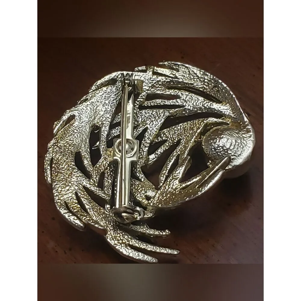 VINTAGE Brooch Goldtone Swirl Branches & Faux Pearl